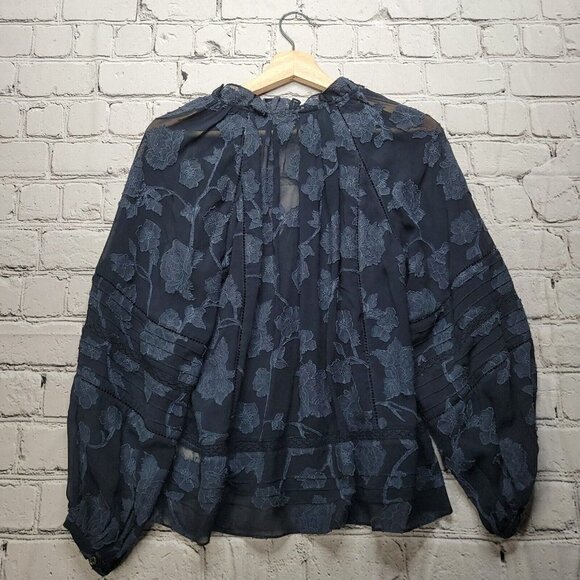 Joie Chaylse Floral Embroidery Lace Trim Blouse In Deep Sea Size XS - Picture 10 of 14